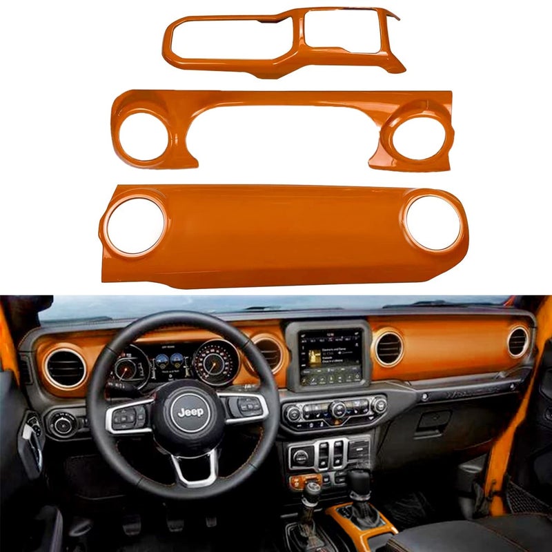 Bolaxin ABS Center Console Panel Dashboard Cover Compatible with Jeep Wrangler JL 2018-2023/ Jeep Gladiator JT 2020-2023 Interior Trim Decor for Jeep Accessories (Orange) - Image 1